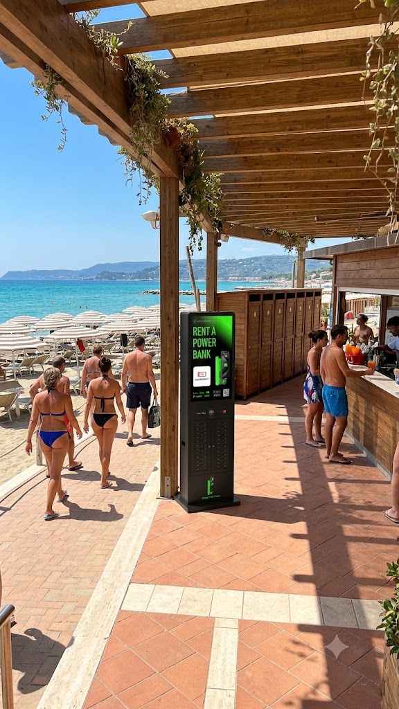 Vybe Station sotto pergolato in stabilimento balneare